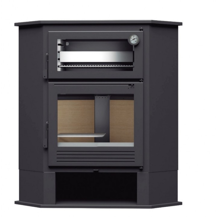 Estufa de leña rincón leñero y horno cerrado en inox CH-8 R - FM Calefacción 2