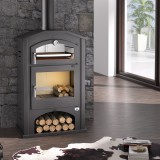 Estufa de leña frontal con horno inox envolvente M-106 - FM Calefacción 1