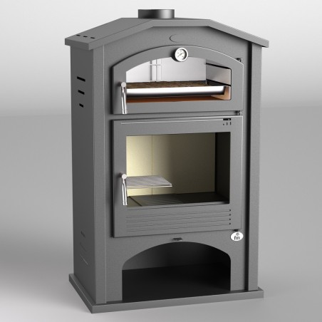 Estufa de leña frontal con horno inox envolvente M-106 - FM Calefacción