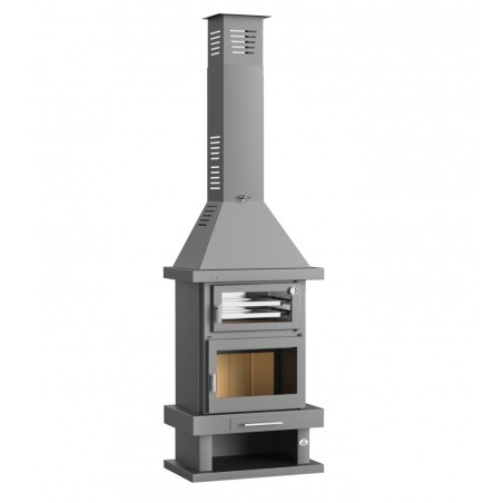 Chimenea metálica frontal con horno inox y bandeja de 50 cm C-300 H - FM Calefacción