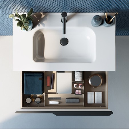 Mueble baño suspendido MIO COMPACT 2 cajones lavabo enzo - Royo Group