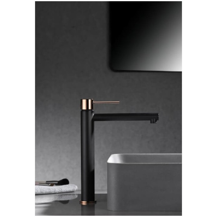 Monomando lavabo alto MILOS STICK negro oro rosa - BDYS045-3NOR 3