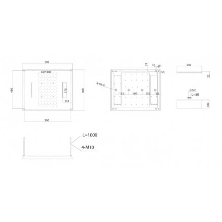 Rociador ducha IMEX cuadrado 59x48 cm. negro mate - RDG590-P/NG