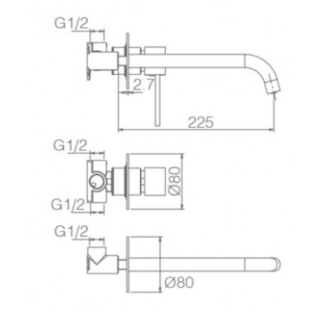Monomando lavabo empotrado MILOS negro oro rosa - GLIS045/NOR