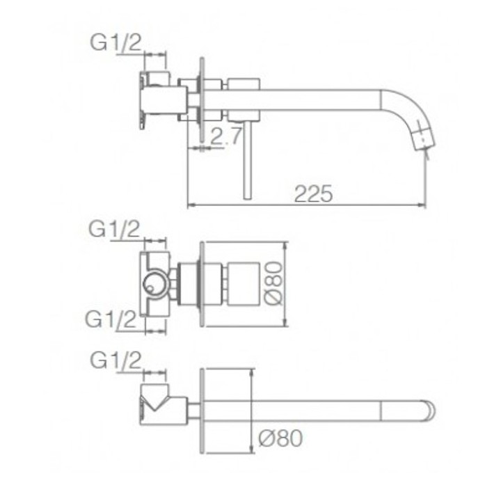 Monomando lavabo empotrado MILOS STICK negro oro rosa - GLIS045/NOR 3