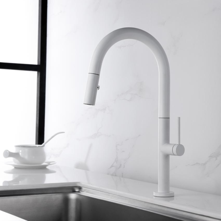 Monomando fregadero caño extraible SAMOA blanco mate - GCE017/BL