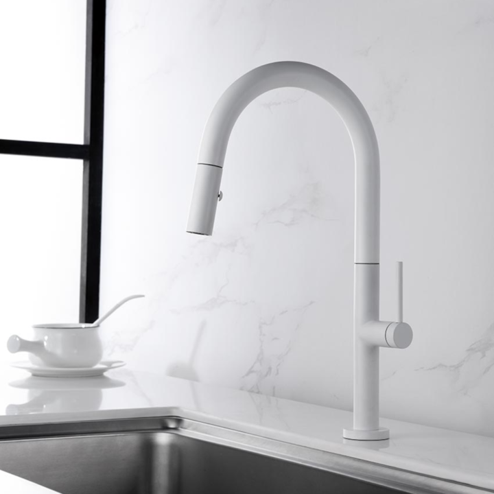 Monomando fregadero caño extraible SAMOA blanco mate - GCE017/BL