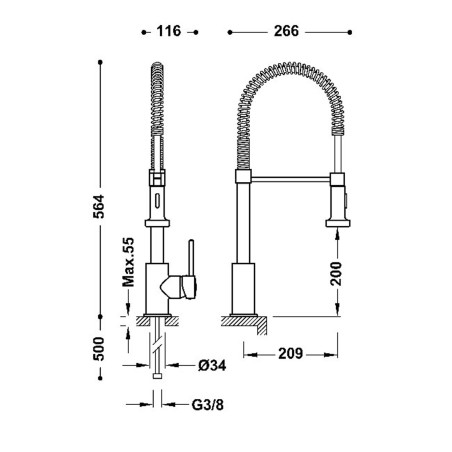 Monomando fregadero industrial TRES cromo - 03049301