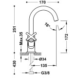 Bimando lavabo MONTBLANC-TRES cromo - 28310301 2