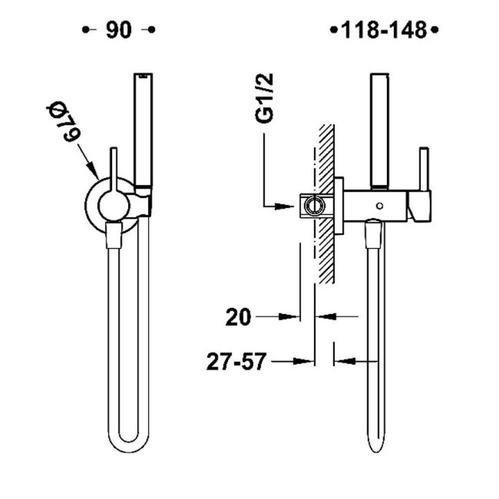 Monomando empotrado bidé WC STUDY-TRES cromo - 134123 2