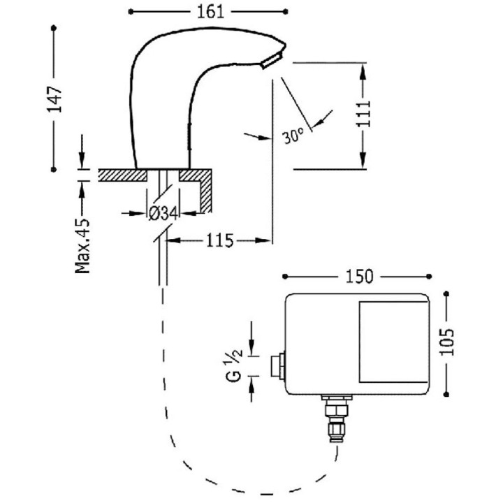 Grifo lavabo electrónico TRES 1 agua cromo - 19260603 2