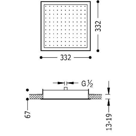 Rociador ducha a techo TRES 330x330 mm. cromo - 134714