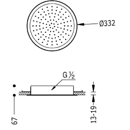 Rociador ducha a techo TRES Ø 330 mm. cromo - 134715