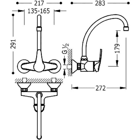 Monomando fregadero pared-15 c/t ECOTRES cromo - 17031802