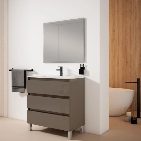 Mueble baño con patas BOX 3C fondo reducido con lavabo integrado - Visobath