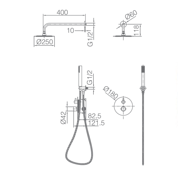 Kit termostático ducha empotrado 2-vías MONZA oro cepillado - GTM039/OC 5