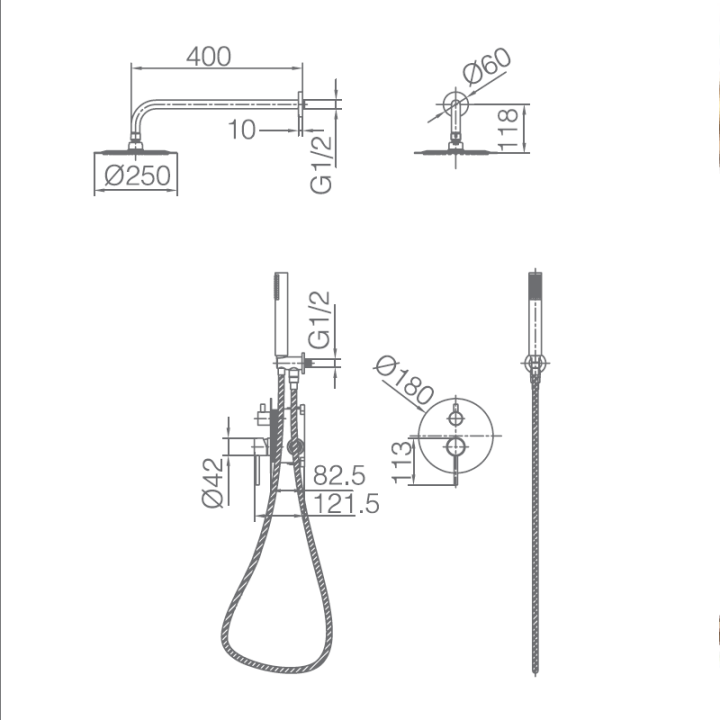 Kit monomando ducha empotrado 2-vías MONZA oro cepillado - GPM039/OC 5