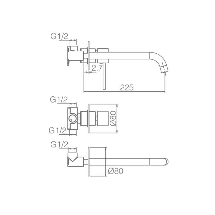 Monomando lavabo empotrado MILOS STICK blanco mate - GLIS045/BL 2