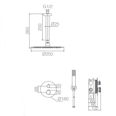 Kit termostático ducha empotrado 2-vías LINE Black Gun Metal - GTQ038/BGM