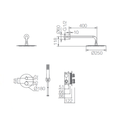 Kit termostático ducha empotrado 2-vías LINE niquel cepillado - GTD038/NQ