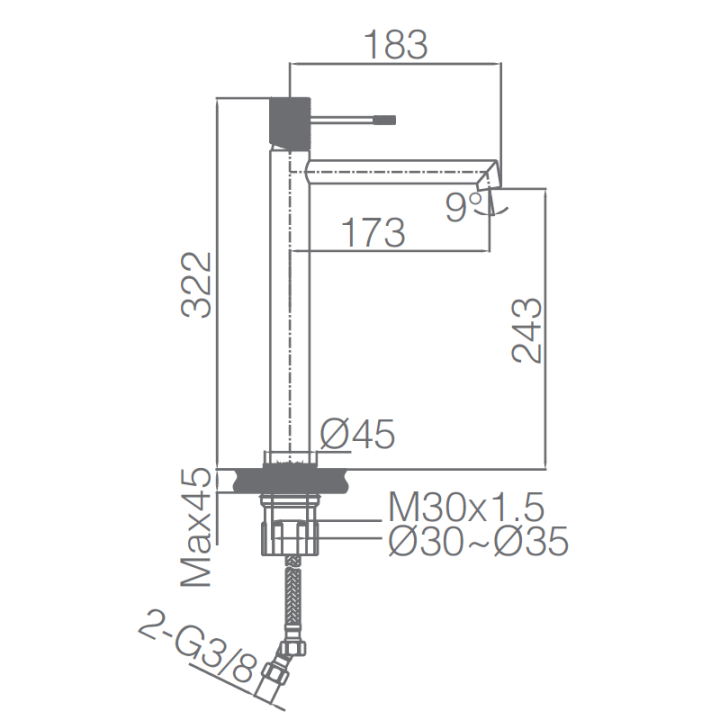 Monomando lavabo alto LINE negro mate - BDD038-3NG - Imex