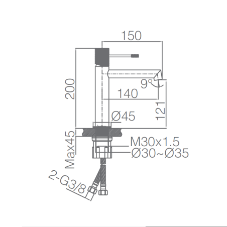 Monomando lavabo LINE negro mate - BDD038-1NG