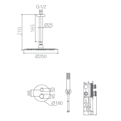Kit termostático ducha empotrado 2-vías LINE cromo - GTQ038