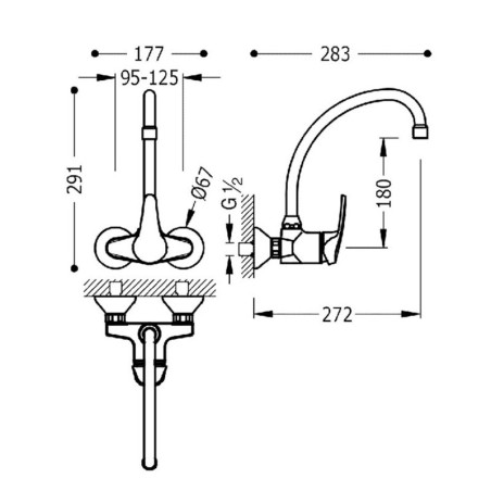Monomando fregadero pared-11 c/t ECOTRES cromo - 17021802