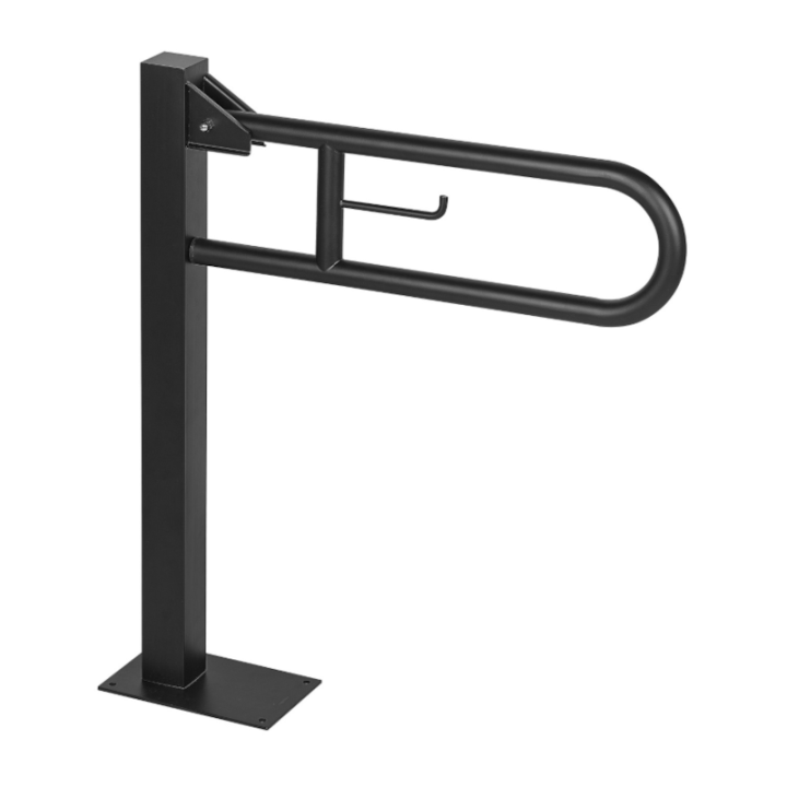 Barra de apoyo abatible vertical con columna fija negro mate - Mediclinics 1
