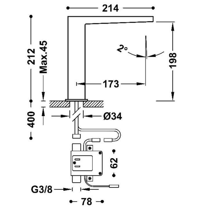 Grifo lavabo electrónico TRES 1 agua oro mate - 20261310OM 2