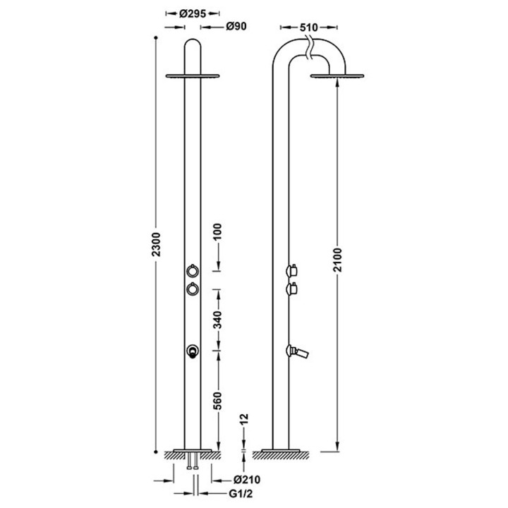 Columna ducha jardín piscina TRES acero inox 316 - 13499504 2