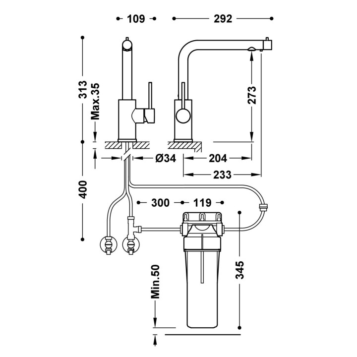 Monomando fregadero osmosis con filtro TRES negro mate - 23045403NM 2