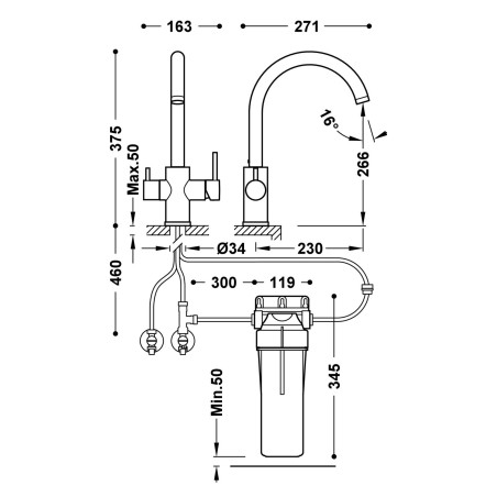 Monomando fregadero osmosis con filtro TRES cromo - 23045402NM