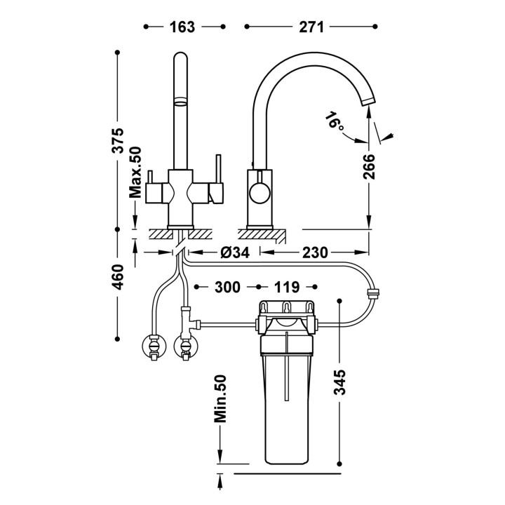 Monomando fregadero osmosis con filtro TRES cromo - 23045402NM 2