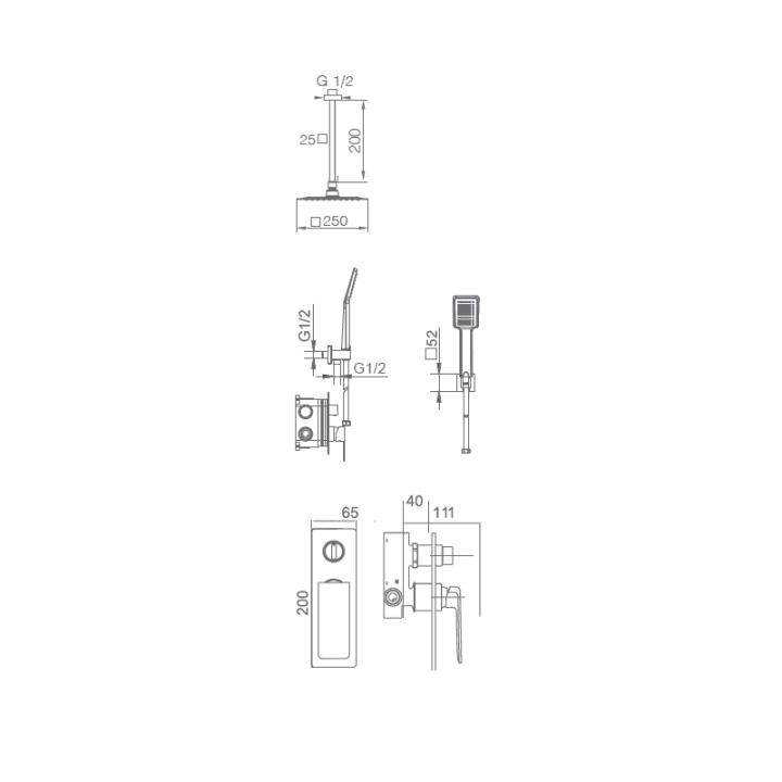 Kit monomando ducha empotrado 2-vías FIYI blanco mate - GPF016/BL 2