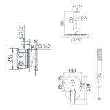 Kit monomando ducha empotrado 2-vías PAROS acero S316 - GPP057/AC 2