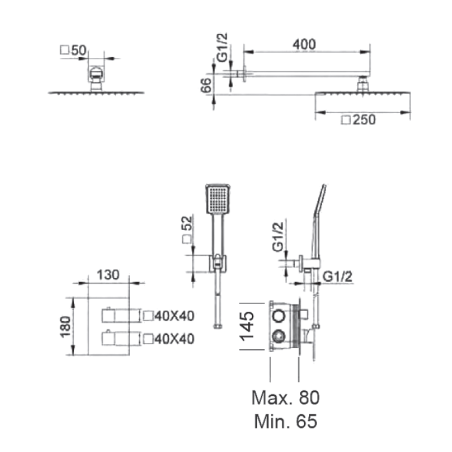 Kit termostático ducha empotrado 2-vías CIES negro mate - GPC009/NG