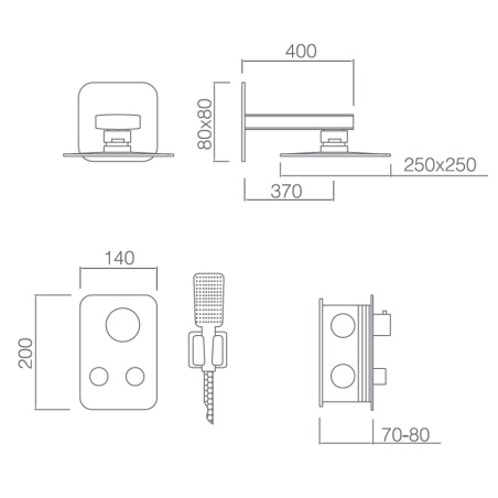 Kit termostático ducha empotrado 2-vías MADEIRA cromo - GTM021