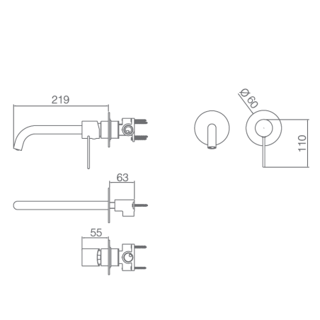Monomando lavabo empotrado ETNA negro mate - GLT023/NG