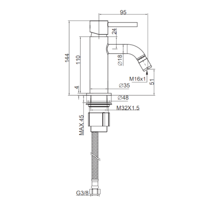Monomando bidé TUBE cromo - 40227 2