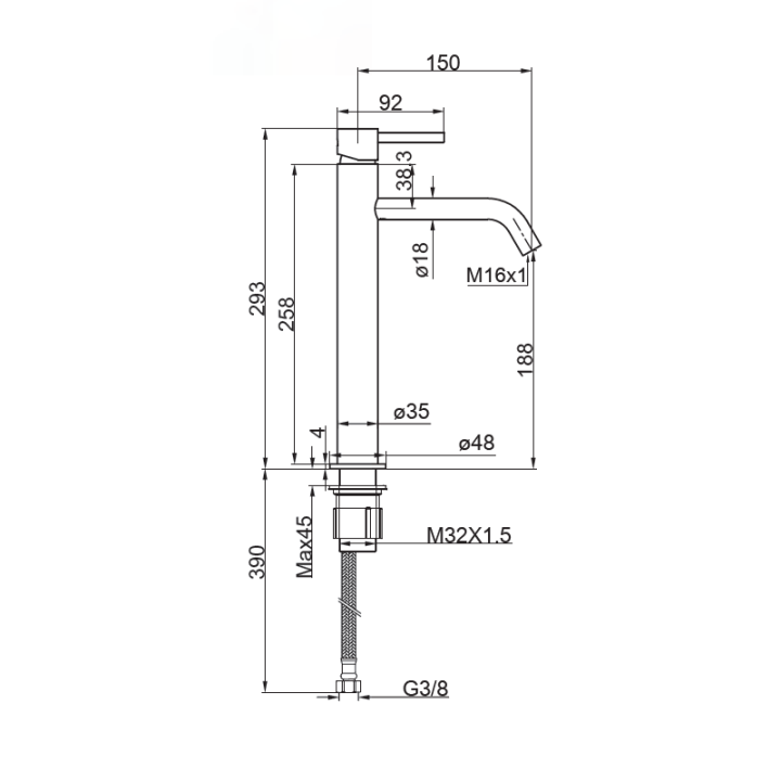 Monomando lavabo alto TUBE cromo - 40109 2