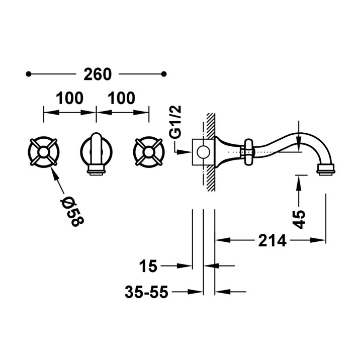 Bimando lavabo empotrado TRES-CLASIC laton viejo mate - 24215101LM 2
