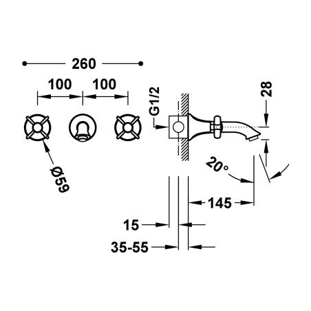 Bimando lavabo empotrado TRES-CLASIC laton viejo mate - 24215102LM