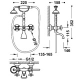 Bimando baño-ducha mural TRES-CLASIC laton viejo mate - 24217601LM 2