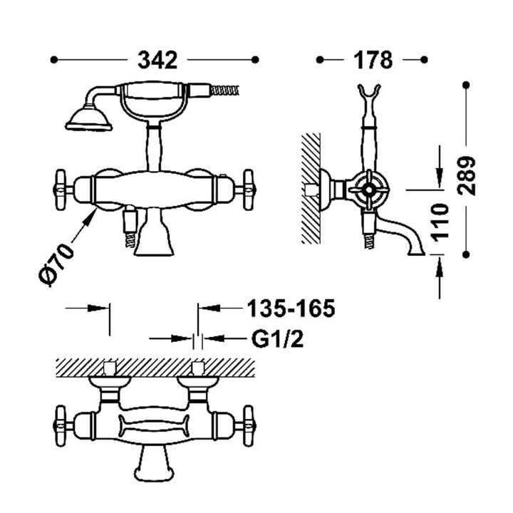 Termostático baño-ducha mural TRES-CLASIC latón viejo mate - 24217609LM 2