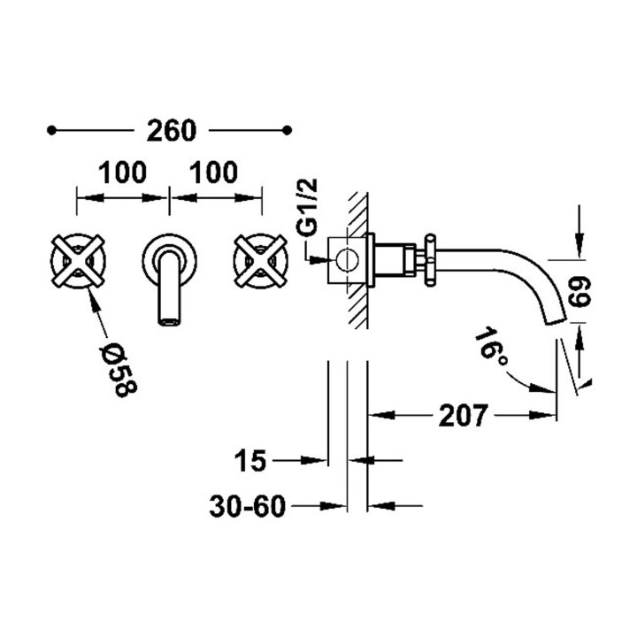 Bimando lavabo empotrado MONTBLANC-TRES oro mate- 2833000*OM 4