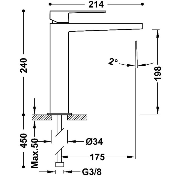 Monomando lavabo alto SLIM-TRES oro mate - 20210303OM 2