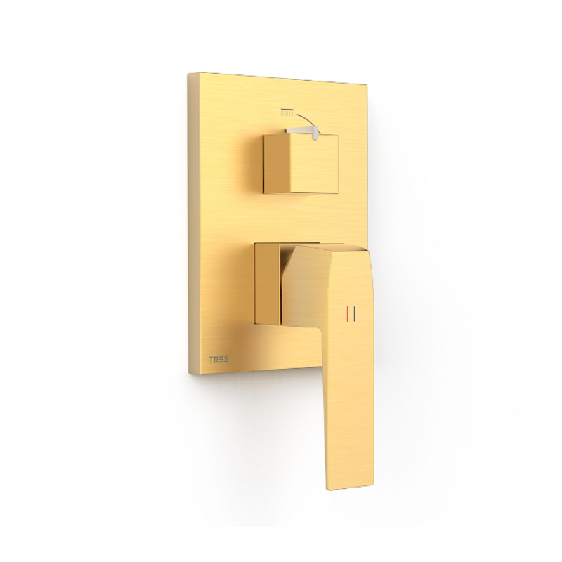 Monomando ducha empotrado 2-vías SLIM-TRES RAPID-BOX oro mate - 20228110OM