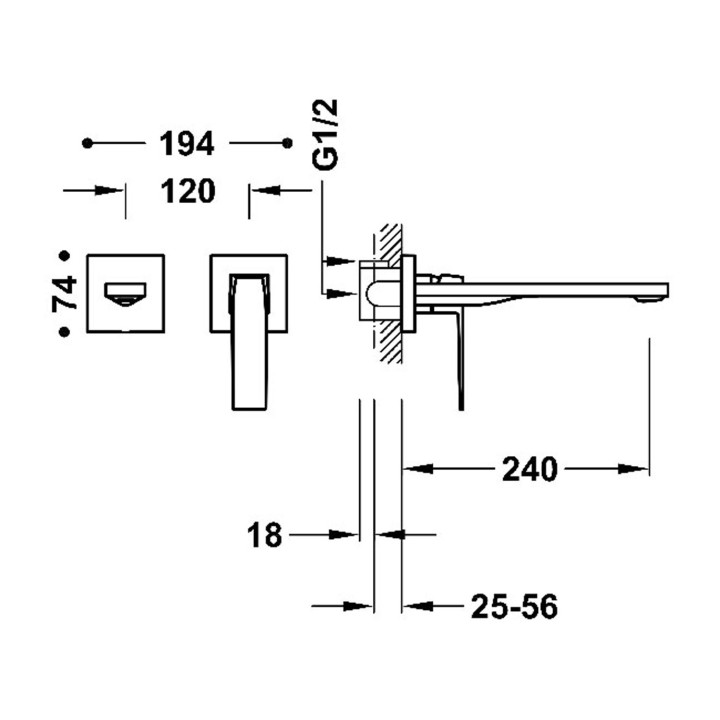 Monomando lavabo empotrado SLIM-TRES acero - 2023002*AC 4