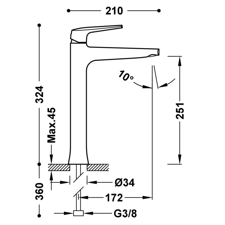 Monomando lavabo alto XL FUJI-TRES acero - 28180301AC 2